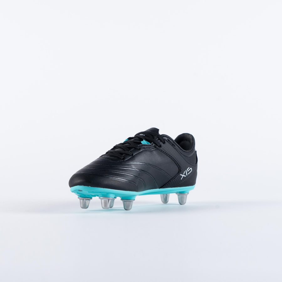 RSEB23Boots Sidestep X15 LO 6 Stud Boots Black Aqua Junior Instep Toe