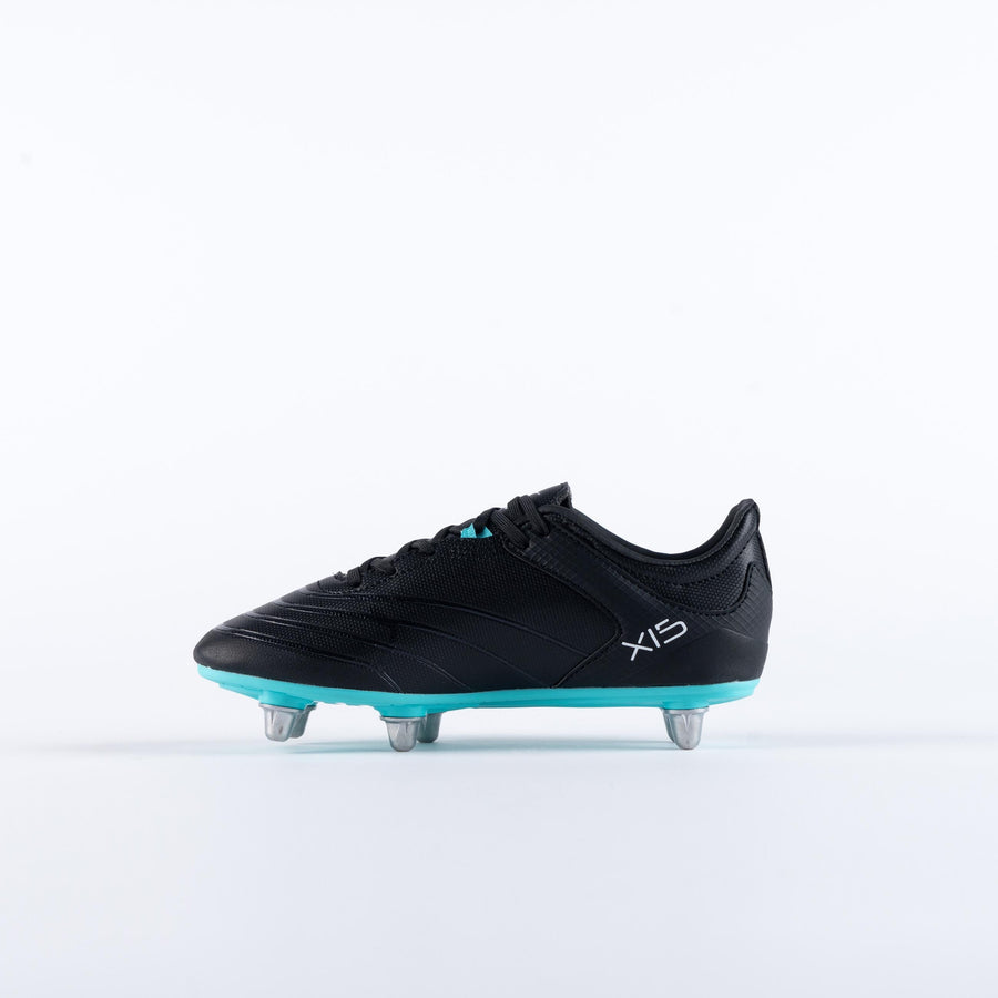 RSEB23Boots Sidestep X15 LO 6 Stud Boots Black Aqua Junior Instep