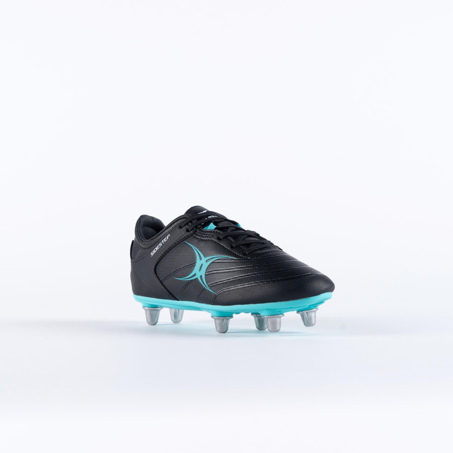 RSEB23Boots Sidestep X15 LO 6 Stud Boots Black Aqua Junior Outstep Toe