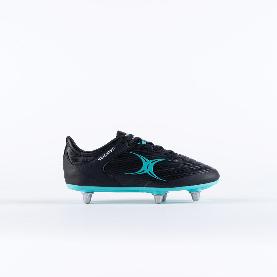 RSEB23Boots Sidestep X15 LO 6 Stud Boots Black Aqua Junior Outstep